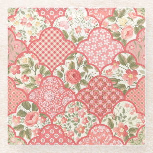 Dessous-de-verre En Verre Pastel Rose Motif à patchwork floral