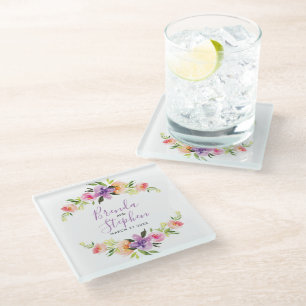 Dessous-de-verre En Verre Pastel Watercolor Flowers Mariage Wreath