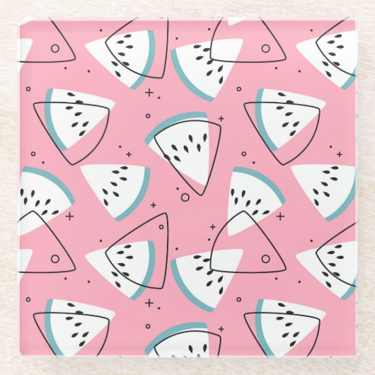 Dessous-de-verre En Verre Pastèques colorées d'aquarelle (Devant)