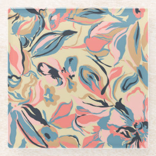Dessous-de-verre En Verre patchwork Abstrait : crème fleurie géométrique.