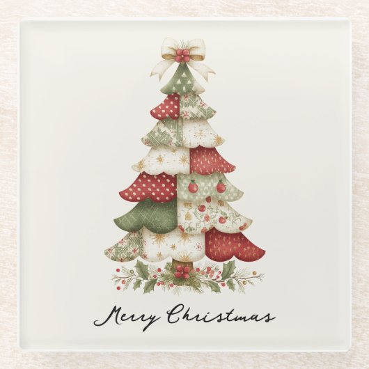 Dessous-de-verre En Verre Patchwork Christmas Tree (Devant)