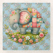 Dessous-de-verre En Verre Patchwork Elephant Floral Meadow Charm (Devant)