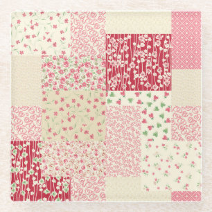 Dessous-de-verre En Verre Patchwork Floral : Ornements dessinés à la main.