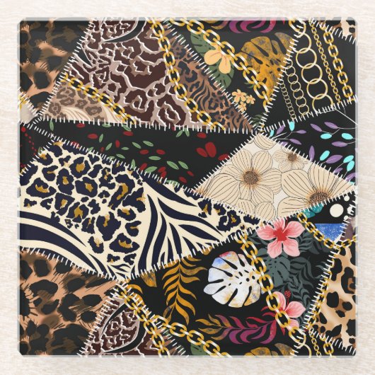 Dessous-de-verre En Verre Patchwork Leopard : Ethnic Lining Design. (Devant)