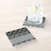 Dessous-de-verre En Verre Patchwork rayé noir et blanc avec dentelle (Incliné)