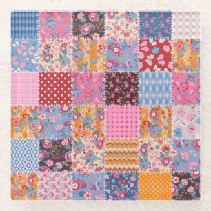 Dessous-de-verre En Verre Patchwork sans couture, motif en tissu mignon.