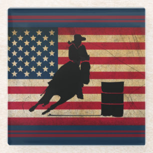 Dessous-de-verre En Verre Patriotique Barrel Racing Drapeau Américain Cheval