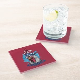 Dessous-de-verre En Verre Patriotique poulet aux USA Bandana et Shades
