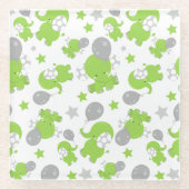 Dessous-de-verre En Verre Pattern of Green Elephants, Cute Elephants, stars (Devant)