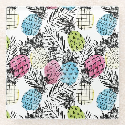 Dessous-de-verre En Verre Paumes de grunge d'ananas (Devant)