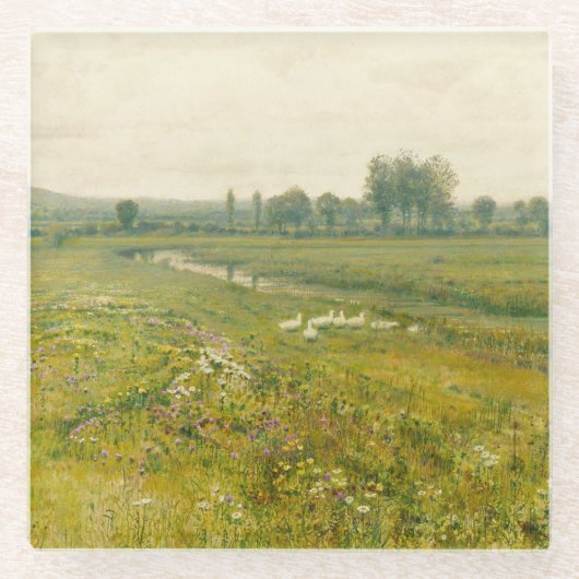 Dessous-de-verre En Verre Paysage de prairie étendu avec oies (Devant)