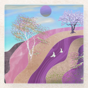 Dessous-de-verre En Verre Paysage des fleurs du printemps