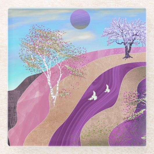 Dessous-de-verre En Verre Paysage des fleurs du printemps (Devant)