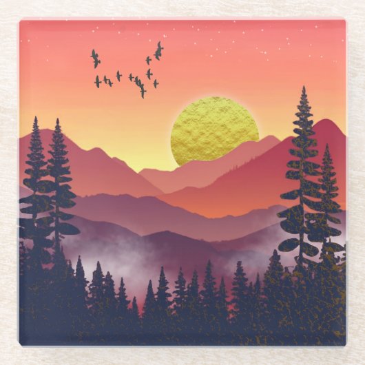 Dessous-de-verre En Verre Paysage des monts Crimson (Devant)