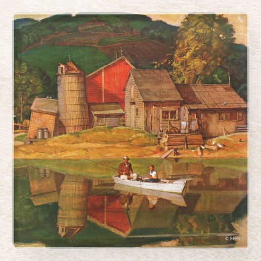 Dessous-de-verre En Verre Paysage d'étang de ferme par Mead Schaeffer (Devant)