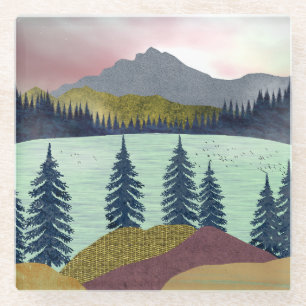 Dessous-de-verre En Verre Paysage du lac Red Sky