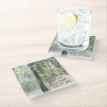 Dessous-de-verre En Verre Paysage hivernal Les moments les plus merveilleux<br><div class="desc">Dessous de verre de paysages hivernaux,  avec en lettres "C'est le moment le plus merveilleux de l'année" dans la typographie de script à la mode. Ce décor rustique de campagne est décoré d'aquarelles,  d'un sentier boisé bordé d'arbres,  de lanternes chaudes et d'un cabine de campagne.</div>