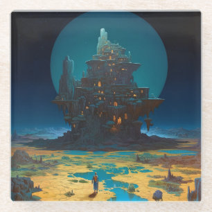 Dessous-de-verre En Verre Paysage surréaliste Ville Imaginaire Art