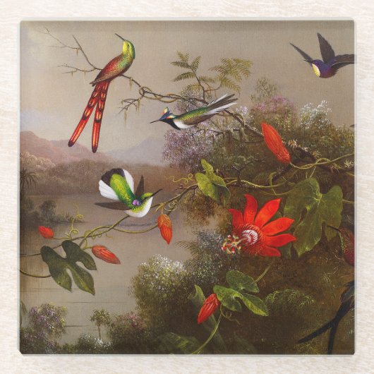 Dessous-de-verre En Verre Paysage tropical avec dix colibris (Devant)