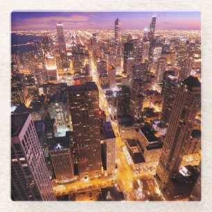 Dessous-de-verre En Verre Paysage urbain la nuit de Chicago