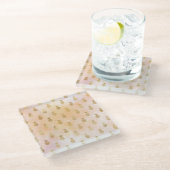 Dessous-de-verre En Verre Peach Pink Tropical Gold Pineappes (Incliné)