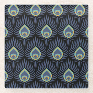Dessous-de-verre En Verre Peacock Feather : Motif élégant.
