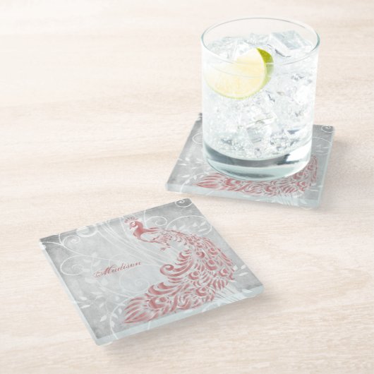 Dessous-de-verre En Verre Peacock rose Personnalisé (Incliné)