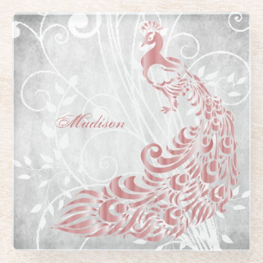 Dessous-de-verre En Verre Peacock rose Personnalisé (Devant)