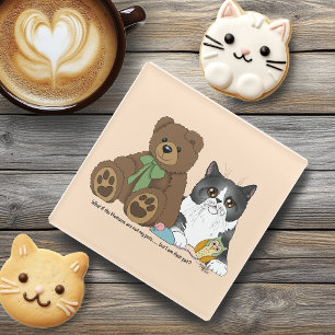 Dessous-de-verre En Verre Pêche Fantaisiste Ourson Gris Mignon Chat Humour