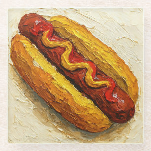 Dessous-de-verre En Verre Peinture à l'huile de hot dog (#1)