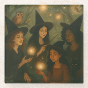 Dessous-de-verre En Verre Peinture à l'huile d'Halloween de sorcières dans l