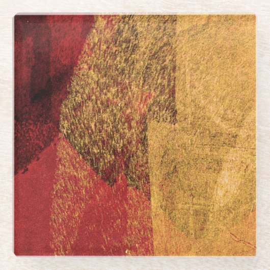 Dessous-de-verre En Verre Peinture abstraite jaune rouge (Devant)