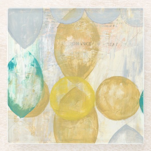 Dessous-de-verre En Verre Peinture Abstraite moderne sur papier journal (Devant)