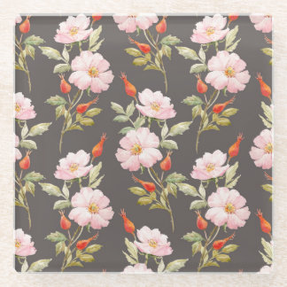 Dessous-de-verre En Verre Peinture aquarelle de rose canine : motif floral s