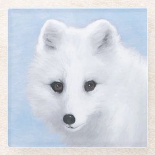 Dessous-de-verre En Verre Peinture Arctic Fox - Art original de la faune