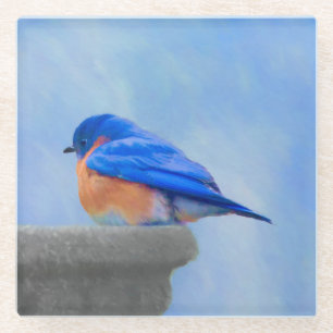 Dessous-de-verre En Verre Peinture Bluebird - Art original pour oiseaux