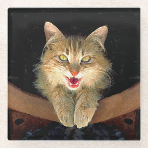 Dessous-de-verre En Verre Peinture de chat Mad - Cute Original Cat Art