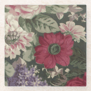 Dessous-de-verre En Verre Peinture de fleurs rouges roses bleues blanches vi