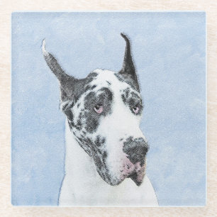 Dessous-de-verre En Verre Peinture de Great Dane (Arlequin) - Art original d