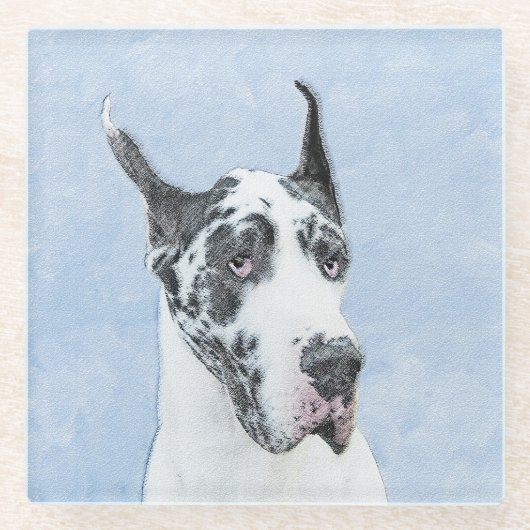 Dessous-de-verre En Verre Peinture de Great Dane (Arlequin) - Art original d (Devant)