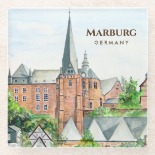 Dessous-de-verre En Verre Peinture de la vieille ville de Marburg en Allemag