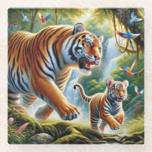 Dessous-de-verre En Verre Peinture de l'harmonie de la jungle tropicale