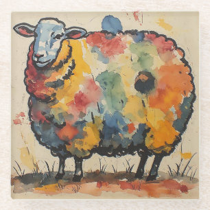 Dessous-de-verre En Verre Peinture de mouton à l'aquarelle ludique