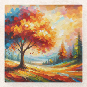 Dessous-de-verre En Verre Peinture de paysage avec des couleurs vives