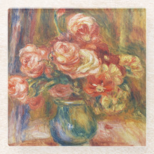 Dessous-de-verre En Verre Peinture élégante de rose Renoir dans le style sha