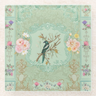 Dessous-de-verre En Verre Peinture florale rococo pastel victorienne vintage