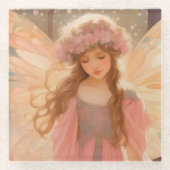 Dessous-de-verre En Verre Peinture Imaginaire Fée Rose Cute (Devant)