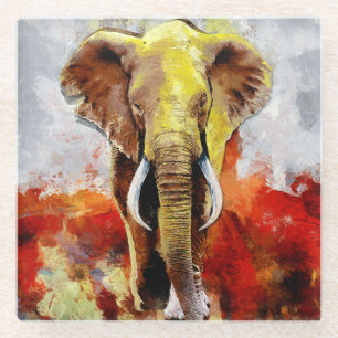 Dessous-de-verre En Verre Peinture moderne à l'huile d'éléphant Abstraite