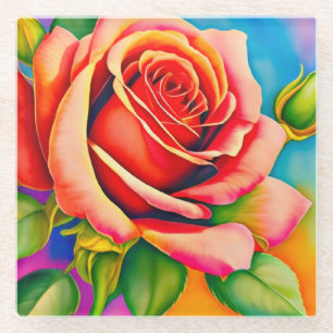 Dessous-de-verre En Verre Peinture numérique à Rose coloré-47566