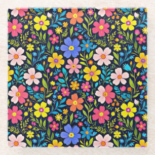 Dessous-de-verre En Verre Peinture numérique florale motif fleurs